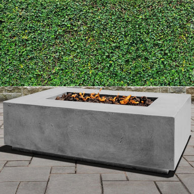 Stonelum Manhattan 01 Rectangular Concrete Grey Fire Pit Table in a garden