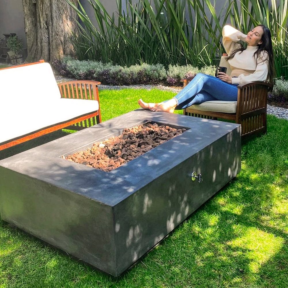 Relaxing by the Stonelum Manhattan 01 Rectangular Graphite Fire Pit Table