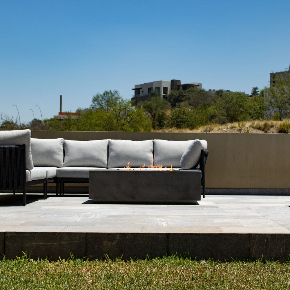 Stonelum Manhattan 01 Rectangular Graphite Fire Pit Table at day