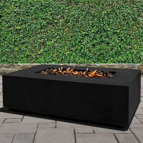 Stonelum Manhattan 01 Rectangular Fire Pit Table in a garden