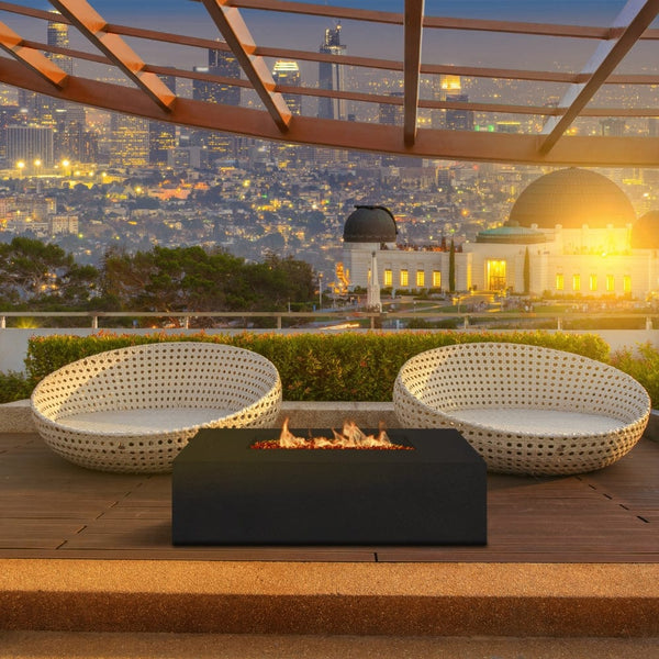 Stonelum Manhattan 04 Rectangular Black Fire Pit with city sky view