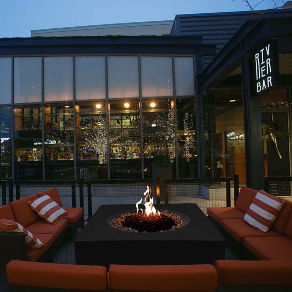stonelum praga 1 square black gas fire pit at a bar