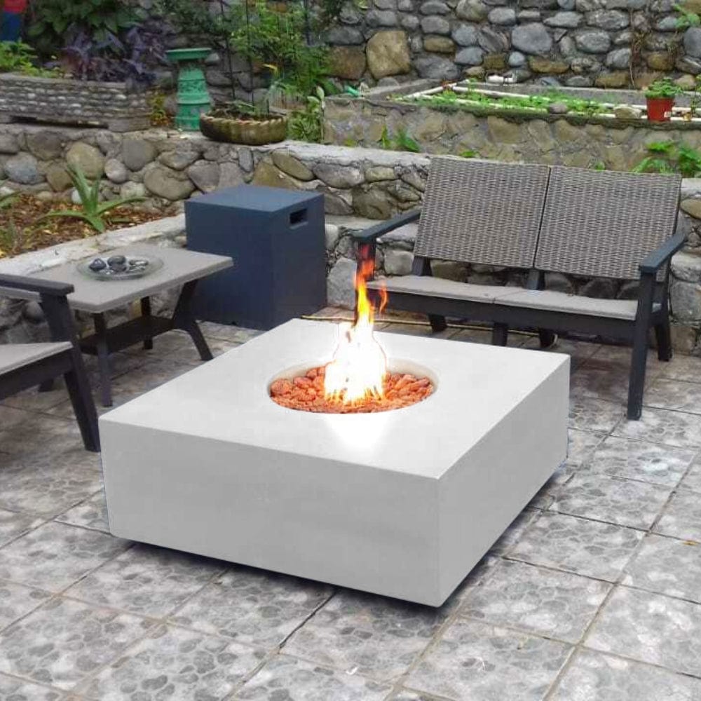 stonelum praga 1 square white gas fire pit with propane tank table