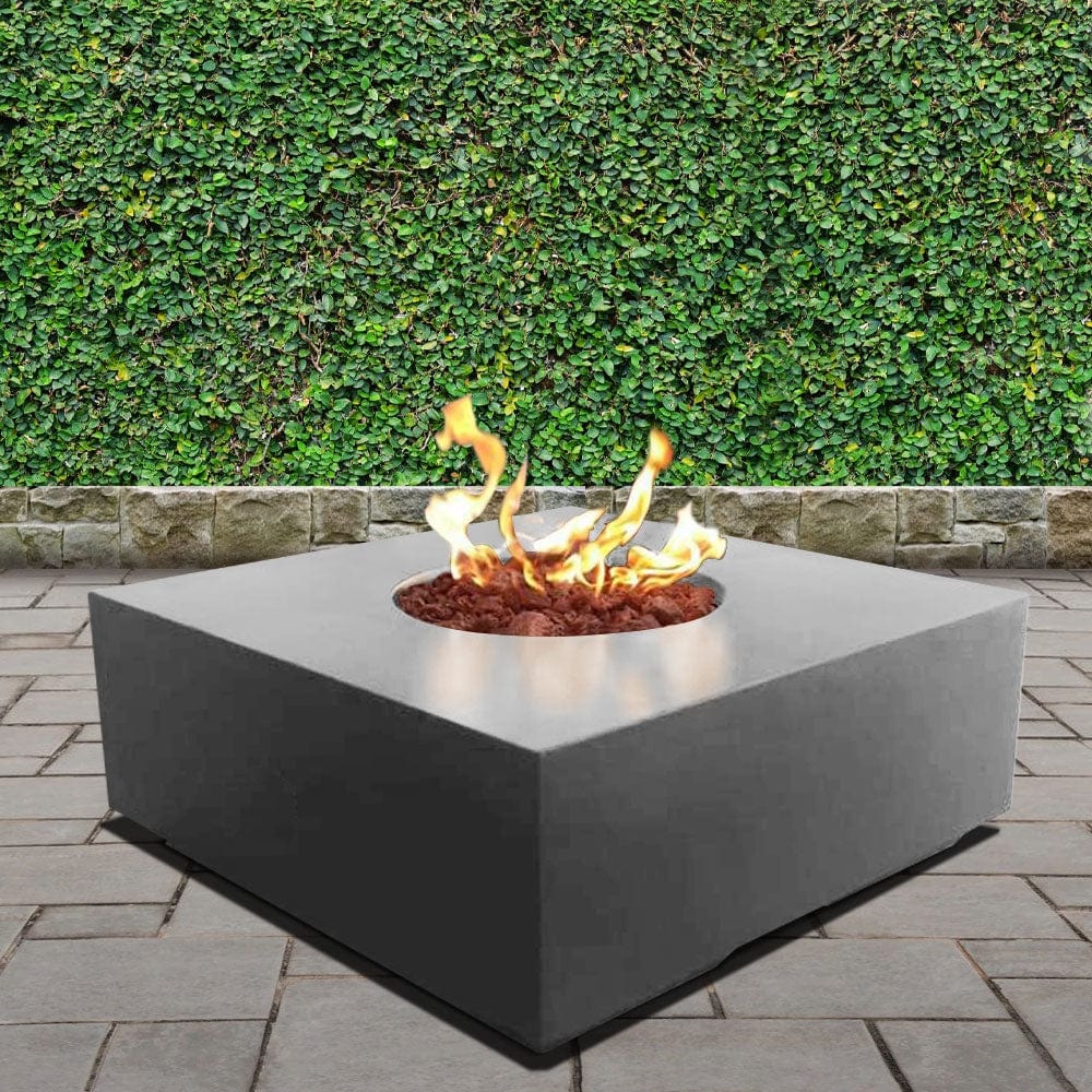 stonelum praga 1 square grey gas fire pit in a garden