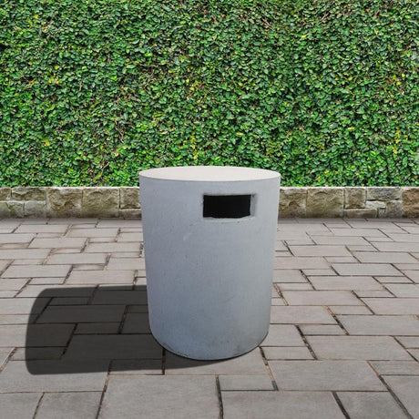 round white tank cover in garden