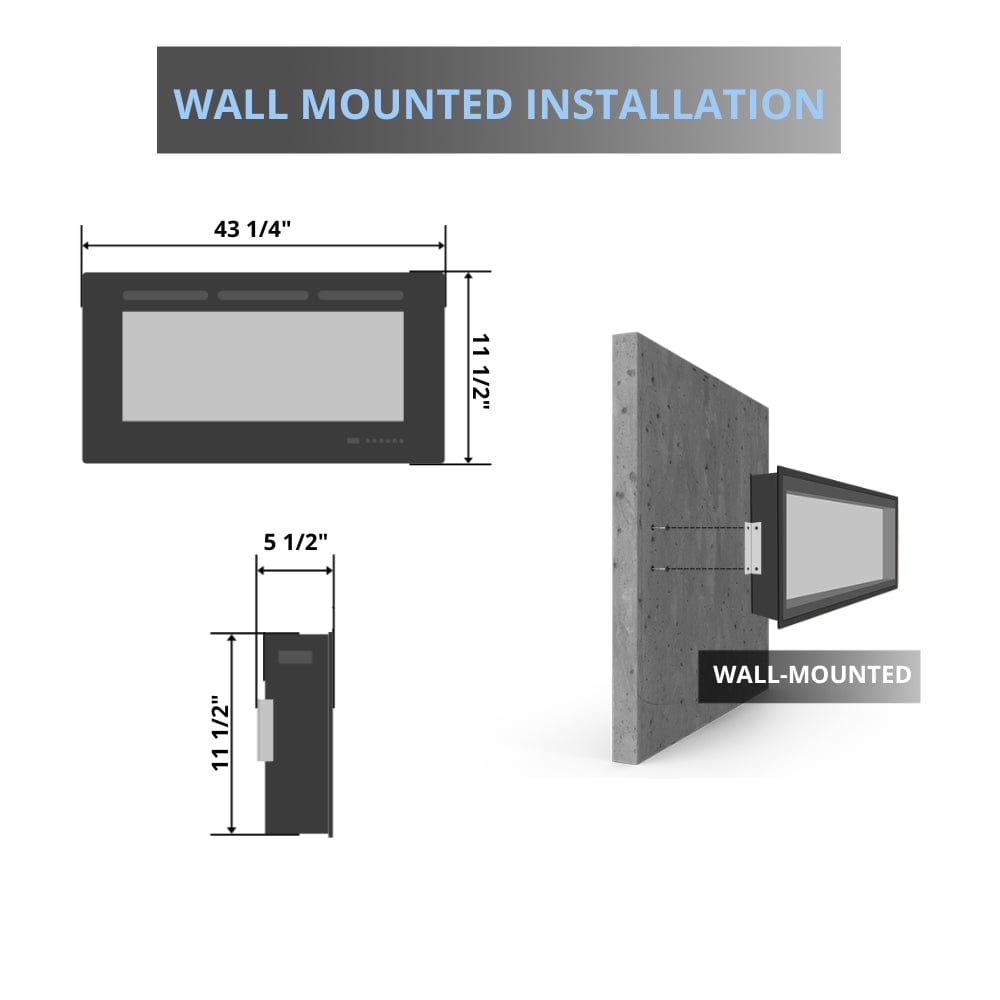 Touchstone Chesmont 50-Inch Wall Mounted 3-Sided Smart Electric Fireplace Specs