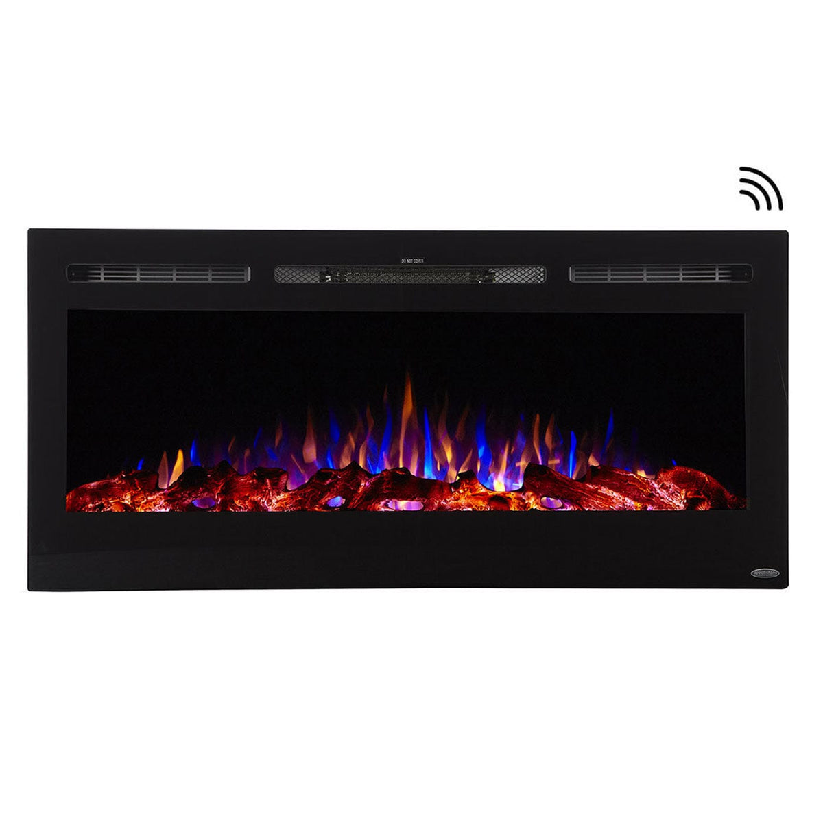 Touchstone Sideline 45-Inch smart electric fireplace, front view with Wi-Fi enabled badge