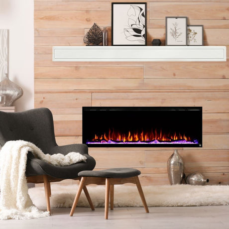 Touchstone Sideline Elite Electric Fireplace with White Mantel in a scandi inspired living room