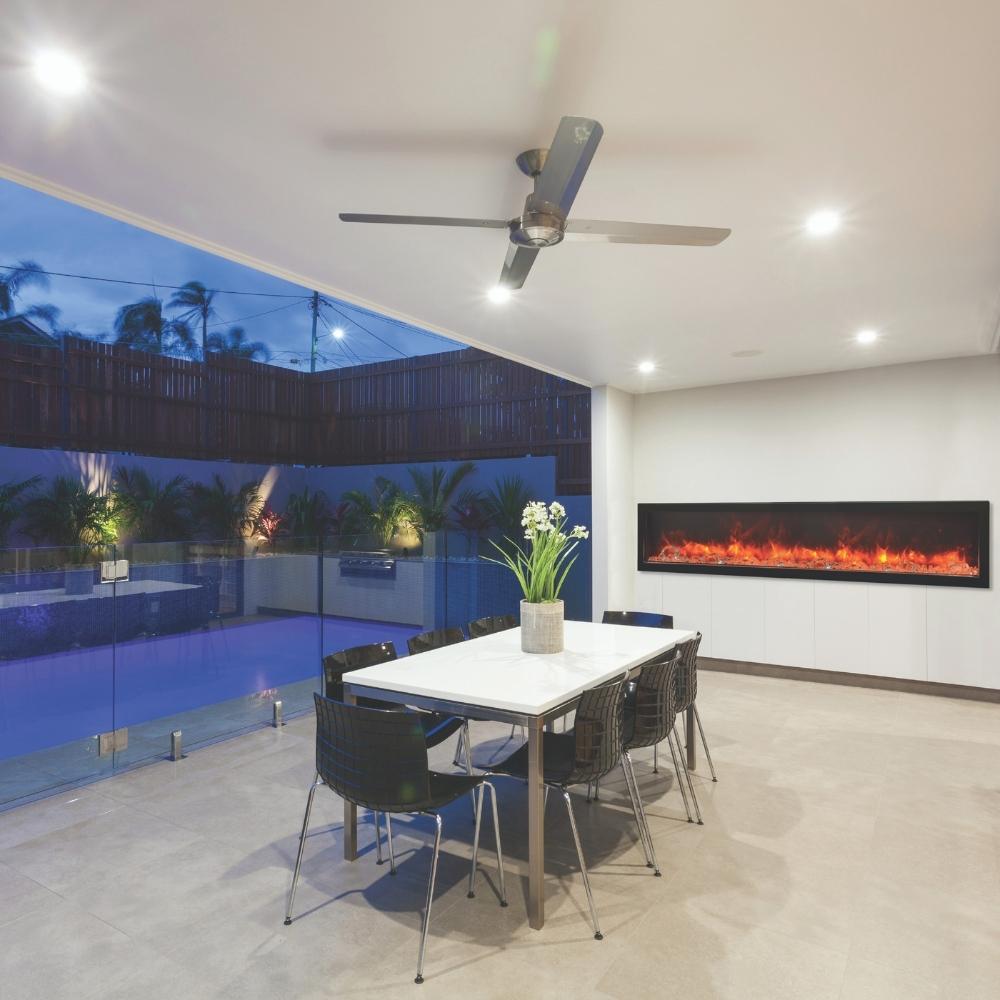 Amantii Panorama DEEP 88″ Electric Fireplace in Poolside Patio