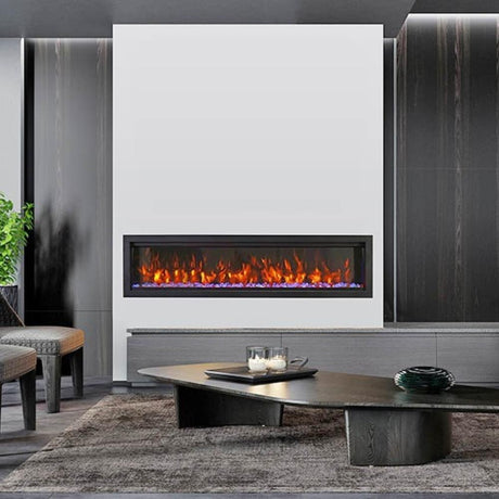 SYMMETRY Bespoke 74" Built-in Electric Fireplace in Living Room