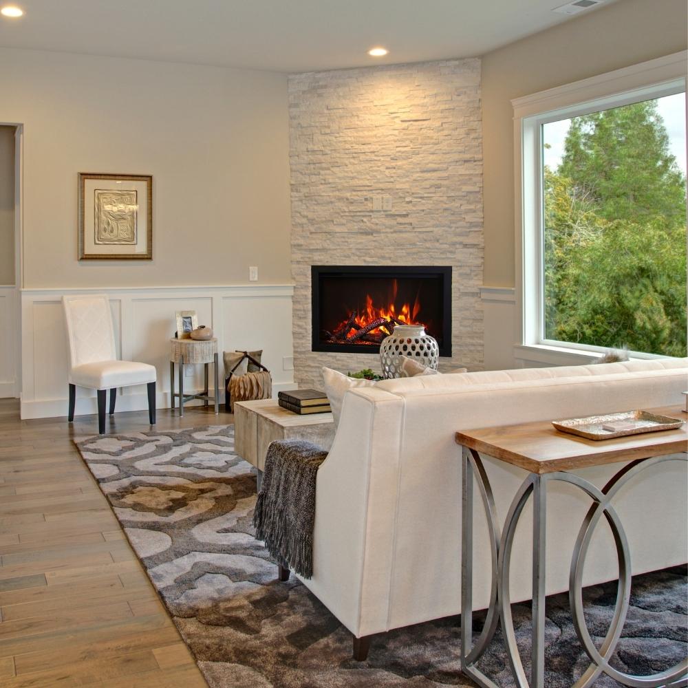 Amantii Traditional 44" Built-in Electric Fireplace installed on a corner