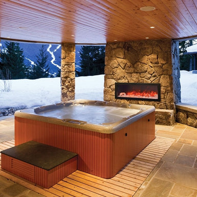 Amantii Panorama DEEP 40-Inch Built-in Indoor/Outdoor Electric Fireplace in Outdoor Jacuzzi area  without Steel Surround
