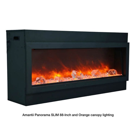 Amantii Panorama SLIM 88-Inch Built-in Indoor /Outdoor Electric Fireplace (BI-88-SLIM) with Orange Flame