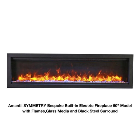 SYMMETRY Bespoke Built-in Electric Fireplace with WiFi and Sound with Flames, Glass Media and Black Surround
