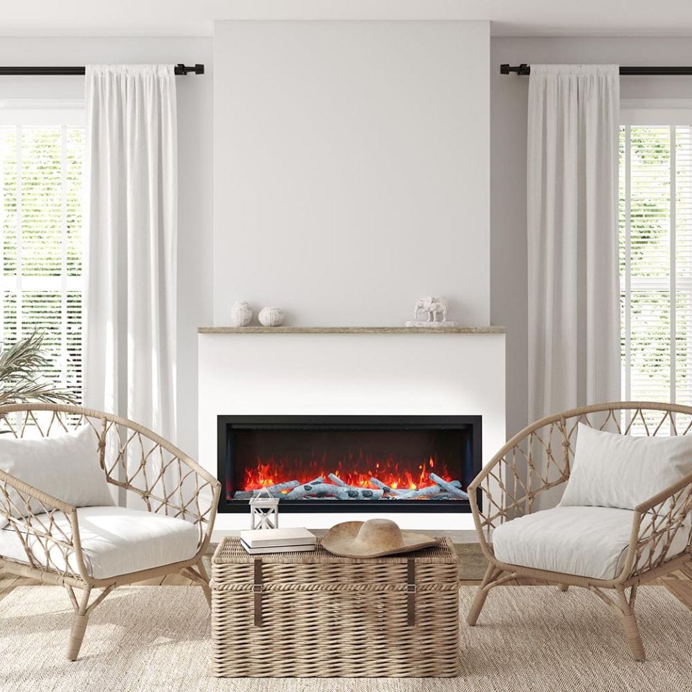 Amantii SYMMETRY Bespoke Extra Tall 60" Electric Fireplace with WiFi and Sound in minimalistic Loungeroom