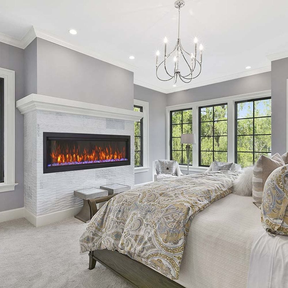 Amantii SYMMETRY Bespoke Extra Tall 70" Electric Fireplace with WiFi and Sound in Bedroom