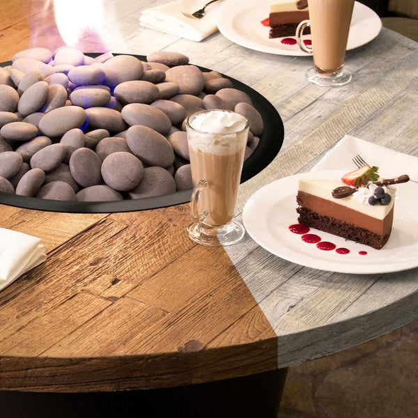 Cosmopolitan 48" Reclaimed Wood Round Gas Fire Pit Table Finish Comparison