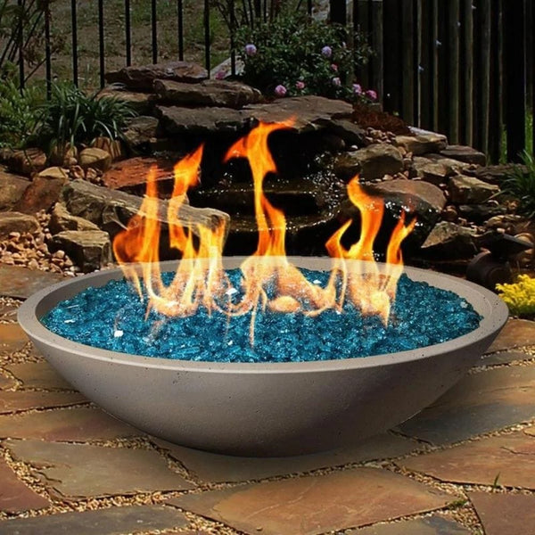 American Fyre Designs Marseille 24-Inch Round Concrete Gas Fire Bowl Outdoors