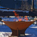 Arteflame 18-Inch Tall Low Euro Base Corten Steel Fire Pit in Snow Covered Area