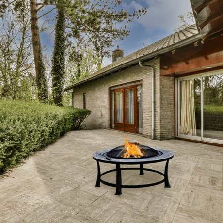 AZ Patio Heaters Slate Tile 40-Inch Round Fire Pit in an open outdoor setting