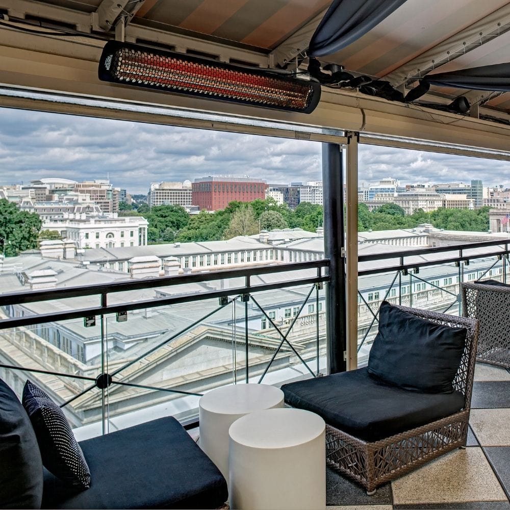 Bromic Tungsten Smart-Heat Black Wall Mounted Electric Heater in Covered Outdoor Area