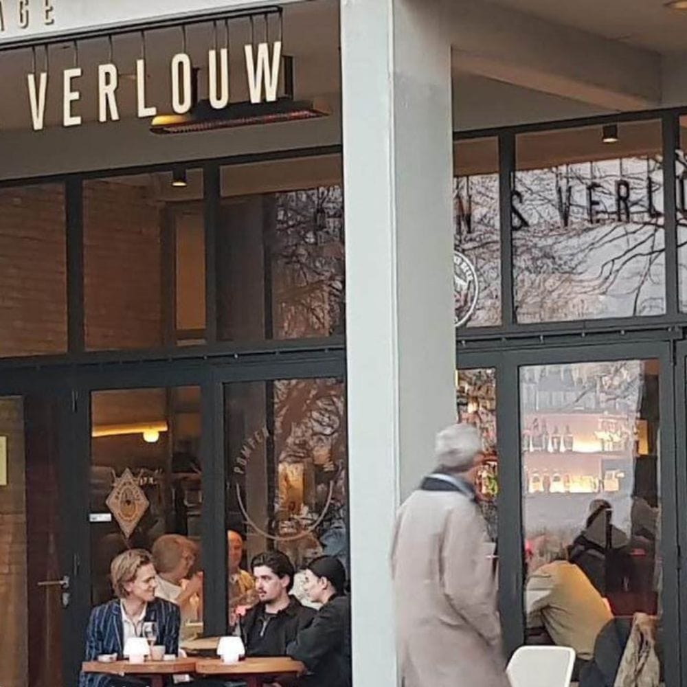 bromic tungsten smart-heat black electric patio heater ceiling mounted in verlouw restaurant