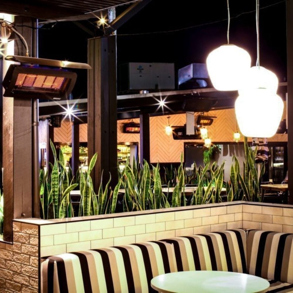 Bromic Tungsten Smart-Heat Gas Heaters in Outdoor Dining Area