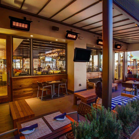 Bromic Tungsten Smart-Heat Gas Patio Heaters Wall Mounted in Restaurant