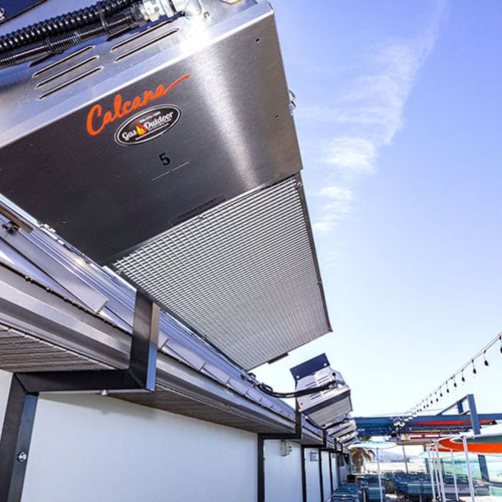 5 ft long Calcana High Output Stainless Steel Gas Patio Heater outdoors