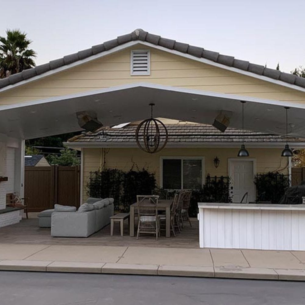 Calcana High Output Stainless Steel Gas Patio Heaters in a residential space