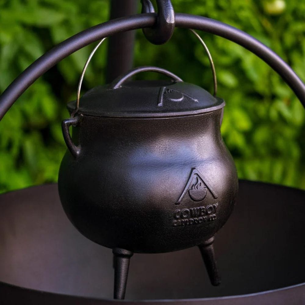Chuckwagon Cooking Pot hung above the Cowboy Cauldron