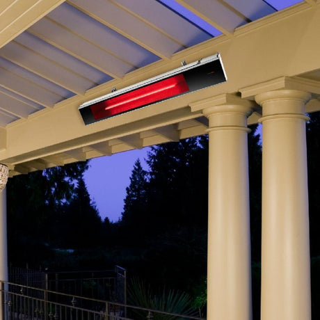 Dimplex 240V 2200W Indoor/Outdoor Electric Infrared Heater mounted on a beam