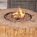Close up of Direct Wicker Round Stainless Steel Firepit in Grain Pattern with Fire going