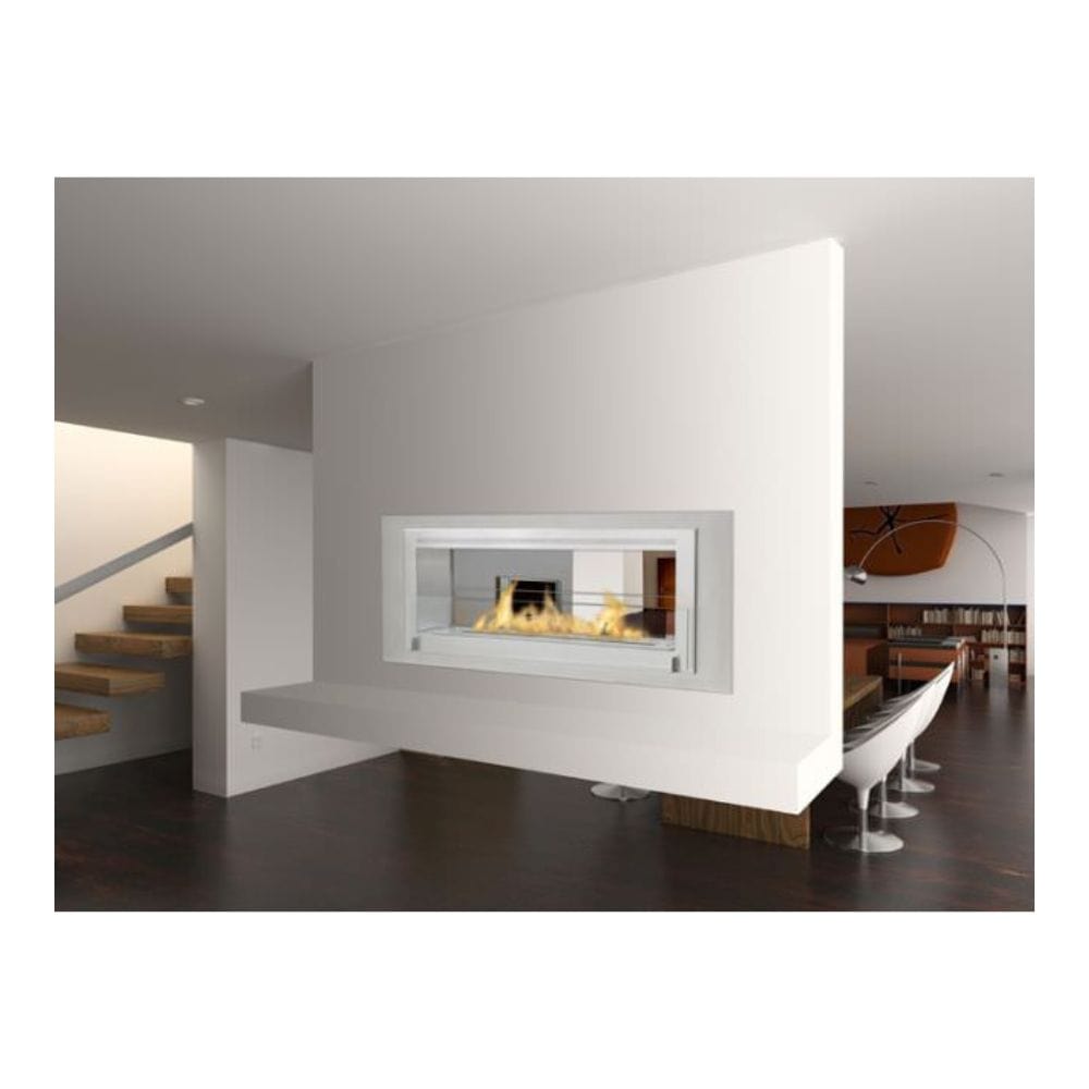 Eco-Feu Santa Cruz 63-Inch Stainless Steel See-Through Ethanol Fireplace on Dividing Wall