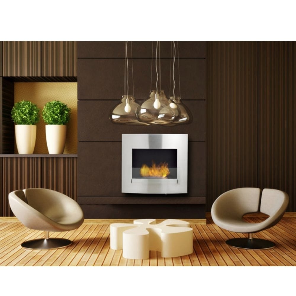 Eco-Feu Wynn 36-Inch Stainless Steel Wall Mounted/Built-in Ethanol Fireplace in Modern Room