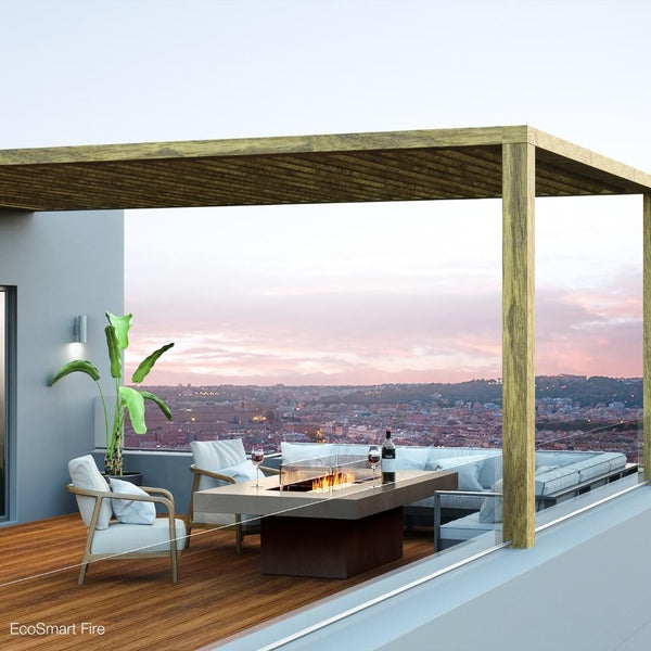 EcoSmart Fire Gin 90 Dining 52" Rectangular Concrete Fire Pit Table in Outdoor Deck