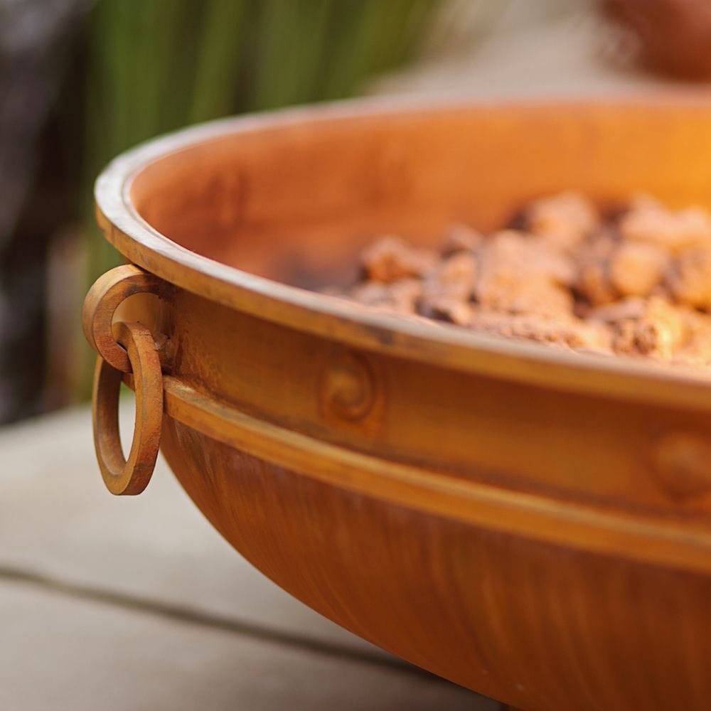 Fire Pit Art Emperor 37-Inch Handcrafted Carbon Steel Gas Fire Pit Close Up