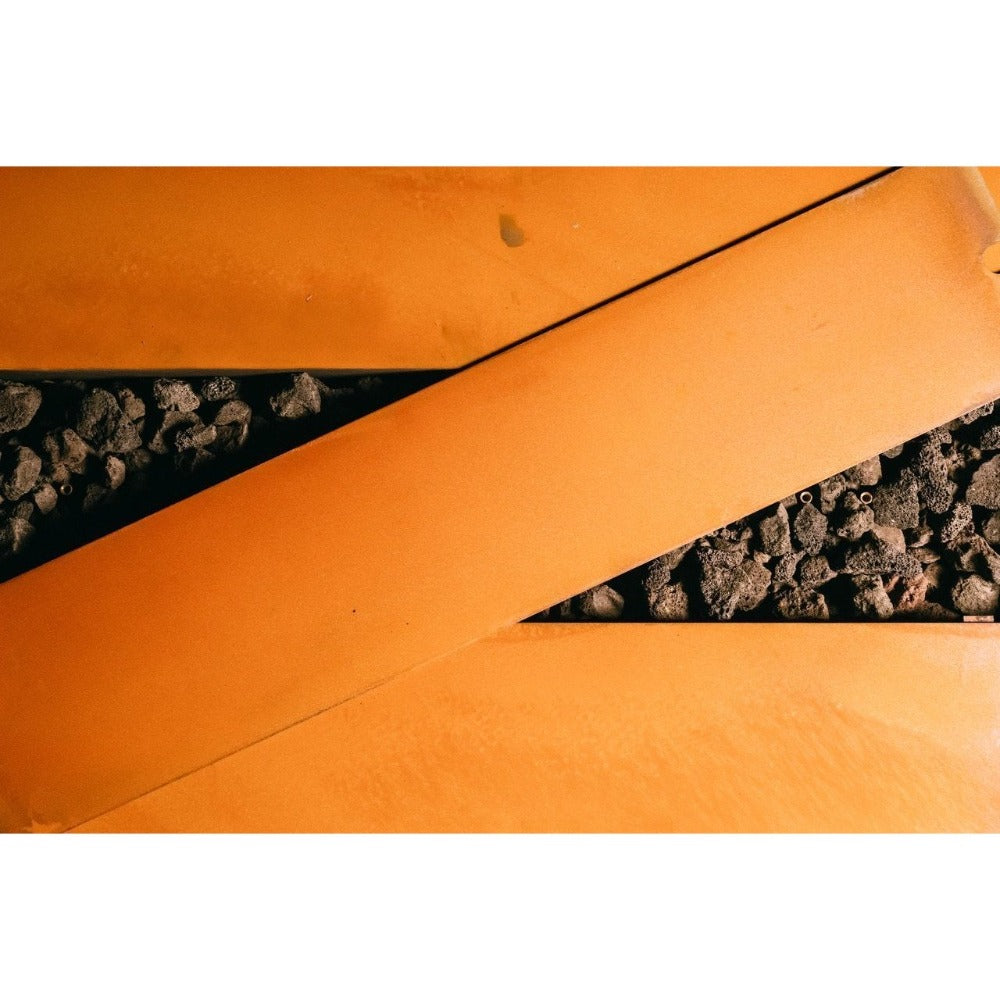 Fire Pit Art Linear  Handcrafted Carbon Steel Gas Fire Pit Top View with Burner Cover