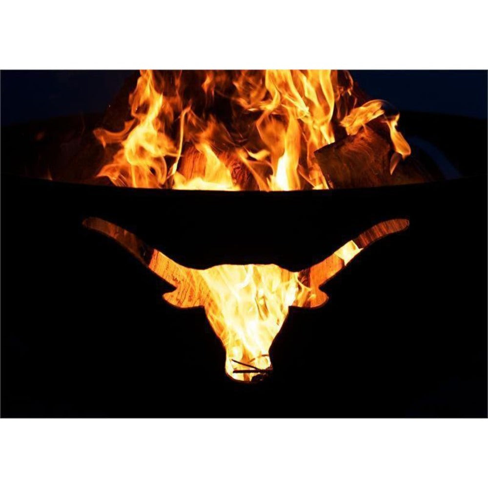 Wood Burning Fire Pit - Fire Pit Art Long Horn - 36" Steel Fire Pit (LH) Close-Up Shot