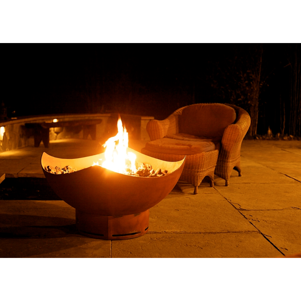 Fire Pit Art Manta Ray - 36" Handcrafted Carbon Steel Gas Fire Pit In a Patio