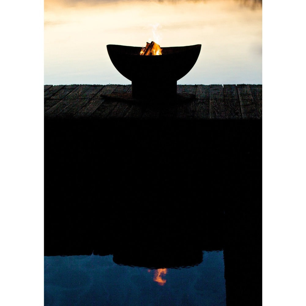 Fire Pit Art Scallops - 36" Steel Fire Pit (SC) With Burning Logs