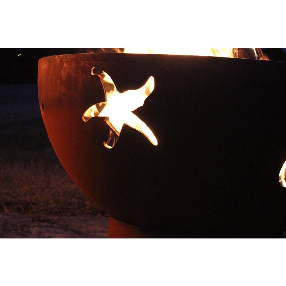 Fire Pit Art Sea Creatures - 36" Handcrafted Carbon Steel Gas Fire Pit Close Up Of Starfish Design