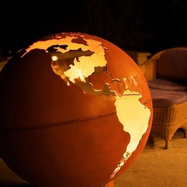 Fire Pit Art Third Rock - 36" Handcrafted Carbon Steel Gas Fire Pit Close Up Shot