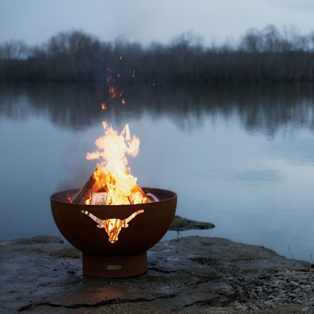 Fire Pit Art Long Horn 36-Inch Handcrafted Carbon Steel Fire Pit with Wood and Flame