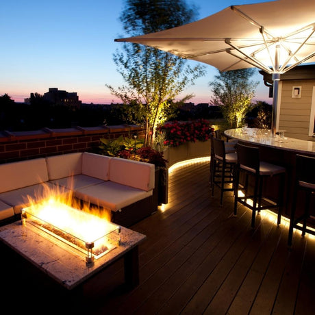 Fire Pit Table with Firegear Pro Series H Burners - Brass Gas Burner In An Outdoor Bar