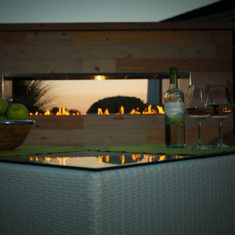 enjoying wine with the firegear kalea bay vent free outdoor gas fireplace