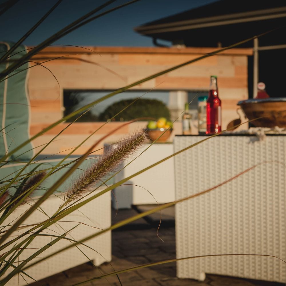 firegear kalea bay vent free outdoor gas fireplace with wood plank surround