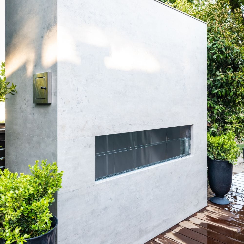 firegear kalea bay vent free outdoor gas fireplace with white surround