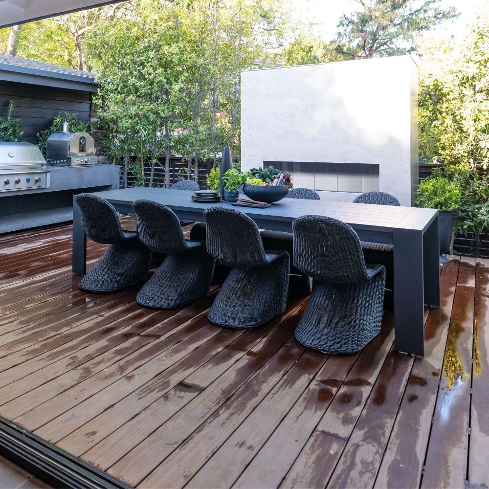 firegear kalea bay vent free gas fireplace with white surround in patio dining area