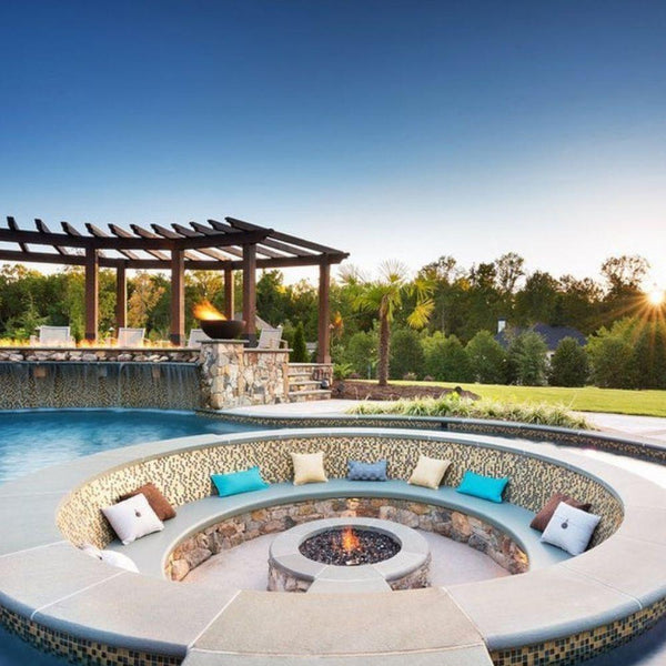 Firegear Sanctuary 30" Round Concrete Gas Fire Bowl in Poolside Patio